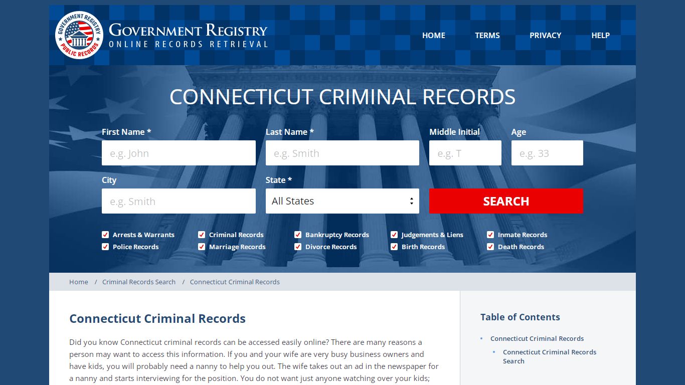 Connecticut Criminal Records | GovernmentRegistry.org